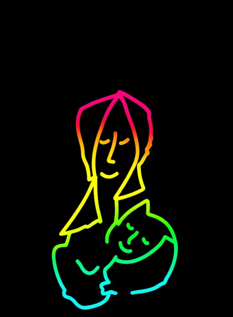 Mama Bebe Neon Arcoiris Fondo Negro Gratis1757422718 - Gratitud Armonia Bienestar - Estados Positivos Baja Energia | Neon Emotion Gallery