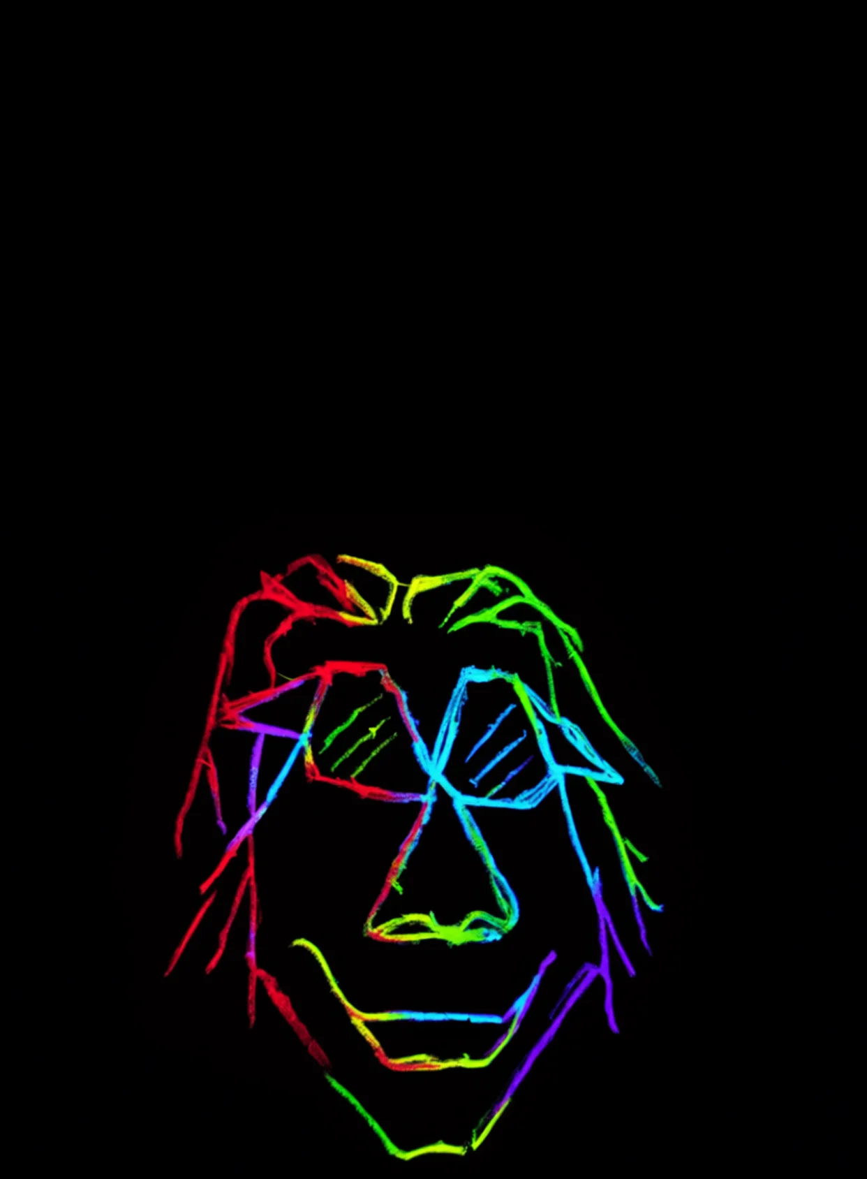 Rostro Cosmico Adulto Neon Arcoiris Fondo Negro Gratis 1759921819 - Caos Confusion Turbulencia - Estados Intensos Conflictivos | Neon Emotion Gallery